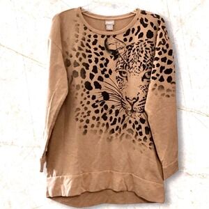 Chico's Zenergy Sweater Top Women's S1/8-10 Tan/Black Cheetah Print Sweatshirt